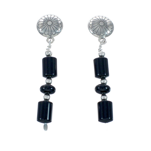 Native American Onyx Sterling Silver Bead Post Dangle Earrings X10146