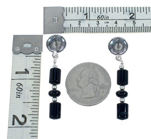 Native American Onyx Sterling Silver Bead Post Dangle Earrings X10146