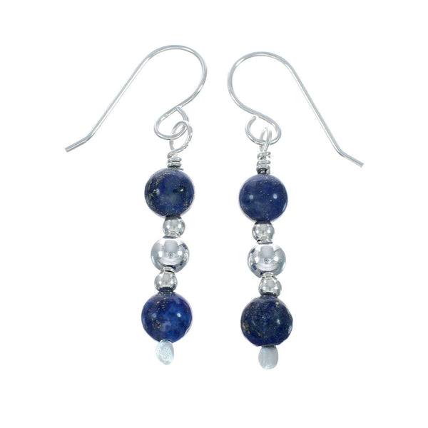 Native American Sterling Silver Lapis Bead Earrings X10154