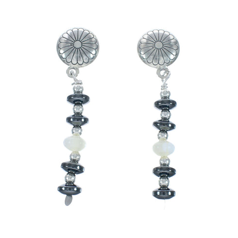 Hematite Navajo Sterling Silver Bead Post Dangle Earrings X10158