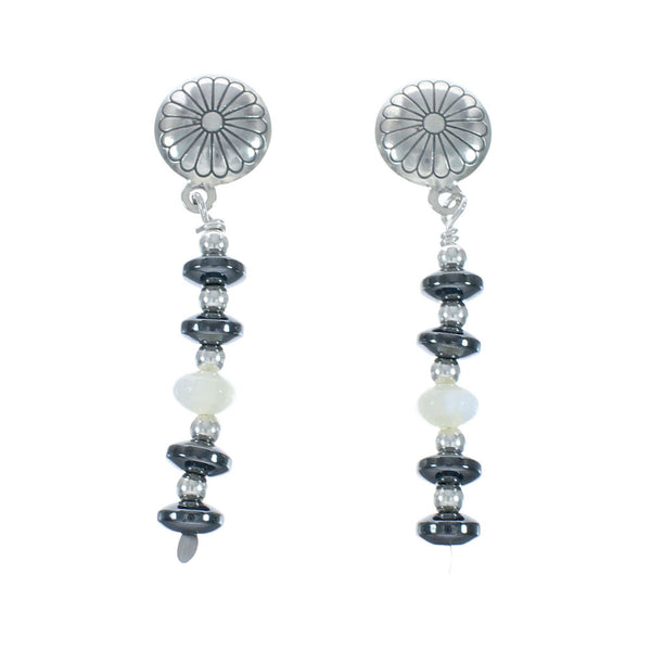 Hematite Navajo Sterling Silver Bead Post Dangle Earrings X10158
