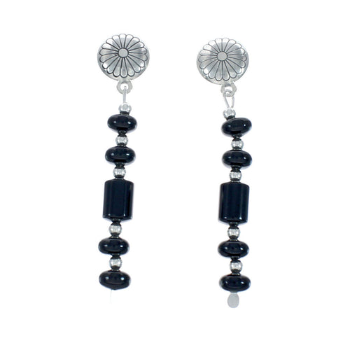 Sterling Silver Native American Onyx Bead Post Dangle Earrings X10147