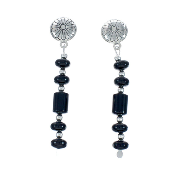 Sterling Silver Native American Onyx Bead Post Dangle Earrings X10147