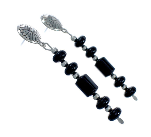 Sterling Silver Native American Onyx Bead Post Dangle Earrings X10147