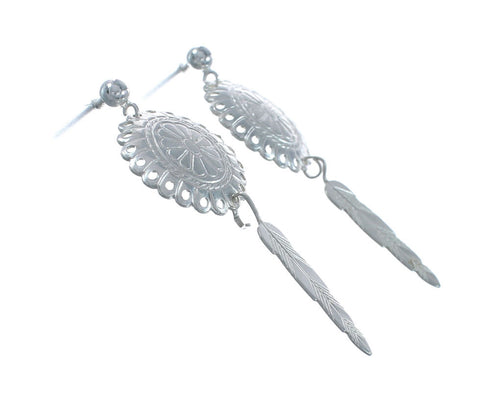 Navajo Sterling Silver Feather Post Dangle Earrings X10159