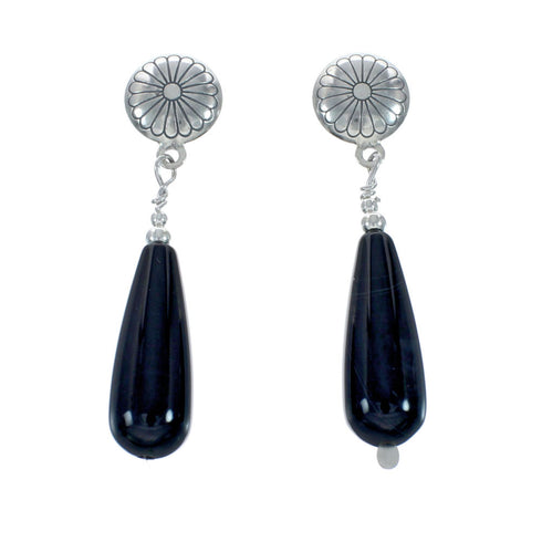 Sterling Silver Navajo Onyx Bead Post Dangle Earrings X10152