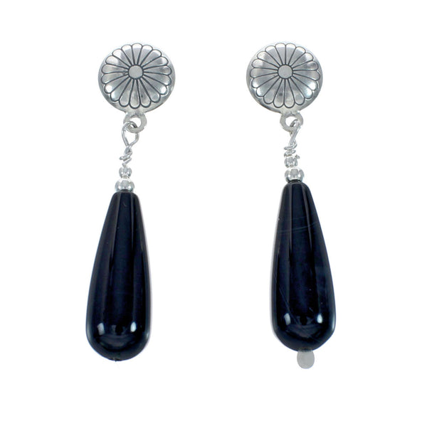 Sterling Silver Navajo Onyx Bead Post Dangle Earrings X10152