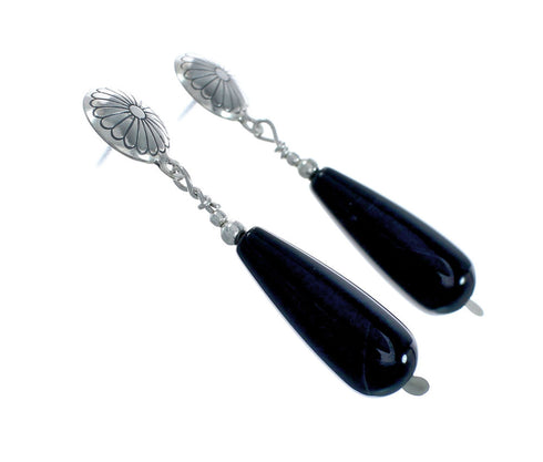 Sterling Silver Navajo Onyx Bead Post Dangle Earrings X10152