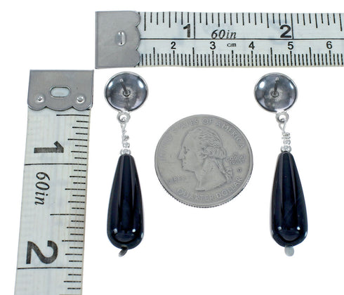 Sterling Silver Navajo Onyx Bead Post Dangle Earrings X10152