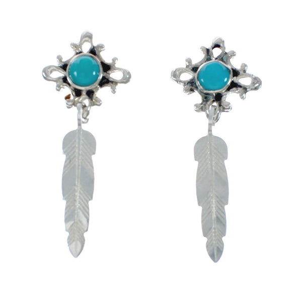 Navajo Turquoise Sterling Silver Feather Post Dangle Earrings X10151