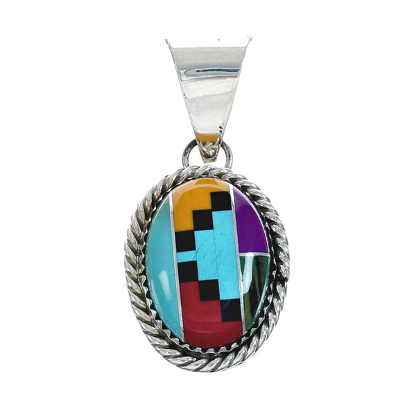 Navajo Manmade Multicolor Inlay Pendant X10129