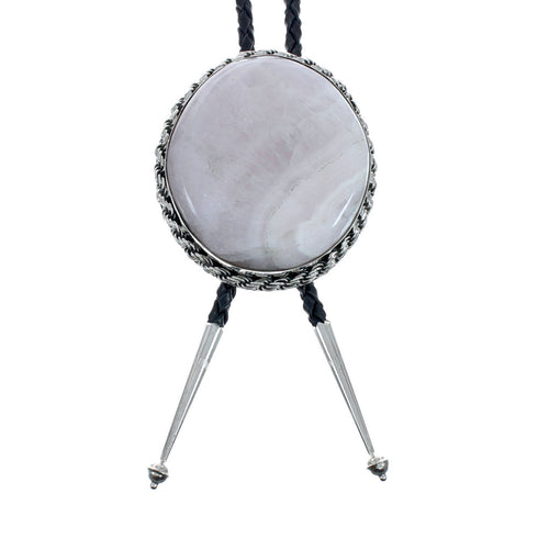 Navajo Genuine Sterling Silver And Pink Quartz Bolo Tie X10136