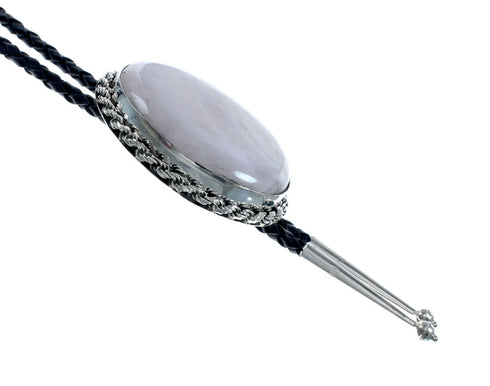 Navajo Genuine Sterling Silver And Pink Quartz Bolo Tie X10136