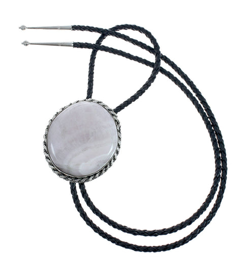 Navajo Genuine Sterling Silver And Pink Quartz Bolo Tie X10136