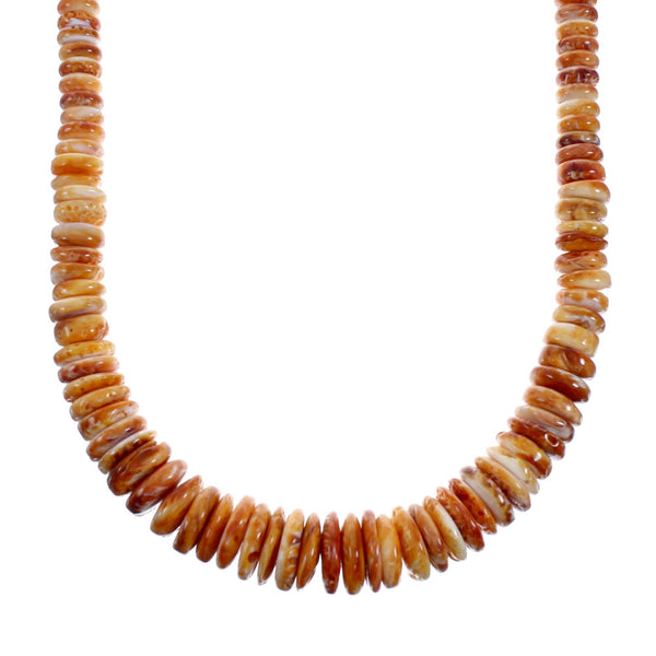 Navajo Orange Oyster Shell Sterling Silver Bead Necklace X10108