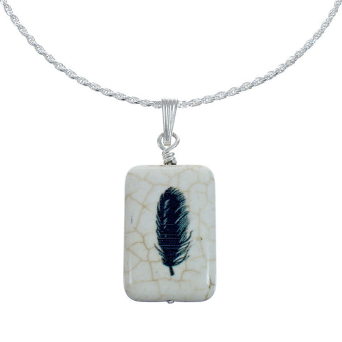 Howlite Native American Feather Sterling Silver Snake Chain Necklace Set X10137