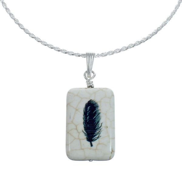 Howlite Native American Feather Sterling Silver Snake Chain Necklace Set X10137