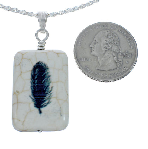 Howlite Native American Feather Sterling Silver Snake Chain Necklace Set X10137