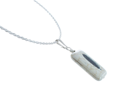 Howlite Native American Feather Sterling Silver Snake Chain Necklace Set X10137