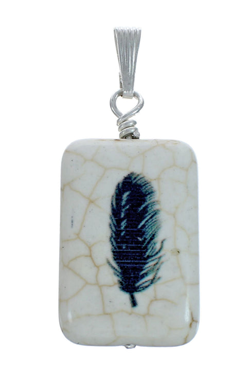 Howlite Native American Feather Sterling Silver Snake Chain Necklace Set X10137