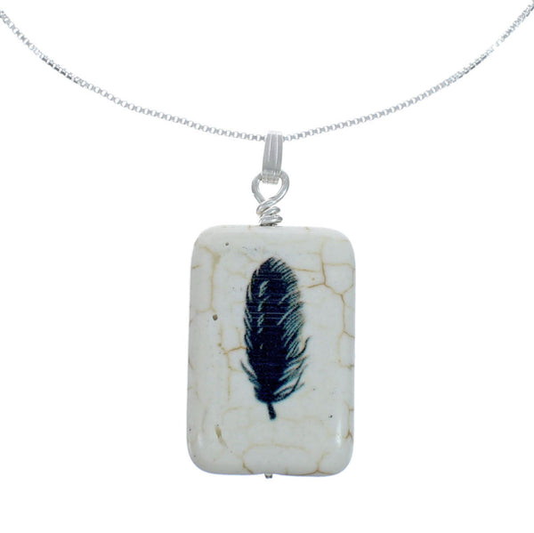 Native American Howlite Feather Sterling Silver Box Chain Necklace Set X10127