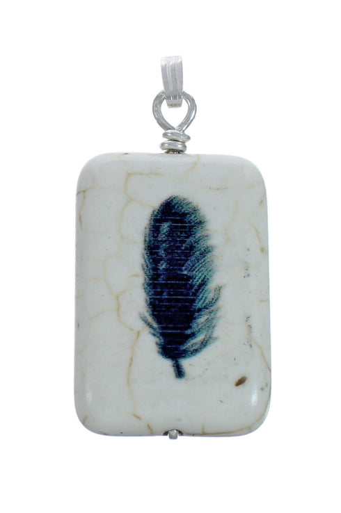 Native American Howlite Feather Sterling Silver Box Chain Necklace Set X10127