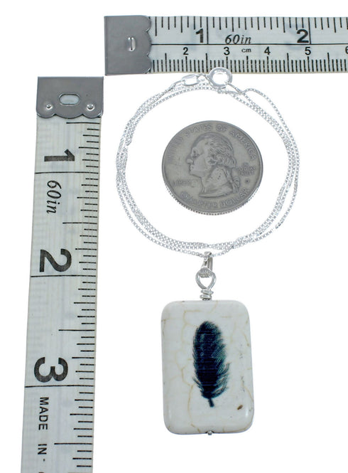 Native American Howlite Feather Sterling Silver Box Chain Necklace Set X10127