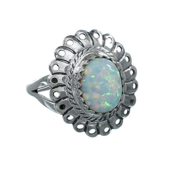 Navajo Sterling Silver White Opal Ring Size 8-1/4 X10180