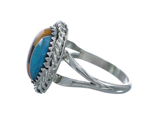 Navajo Manmade Multicolor Inlay Sterling Silver Ring Size 8-1/2 X10197