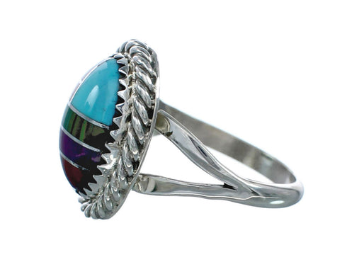 Navajo Manmade Multicolor Inlay Sterling Silver Ring Size 8 X10205