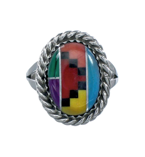 Navajo Manmade Multicolor Inlay Sterling Silver Ring Size 6 X10210
