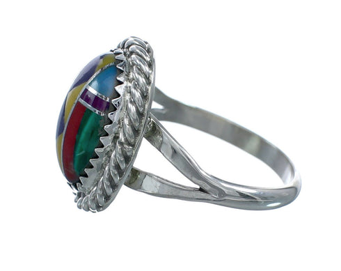 Navajo Manmade Multicolor Inlay Sterling Silver Ring Size 8-1/2 X10211