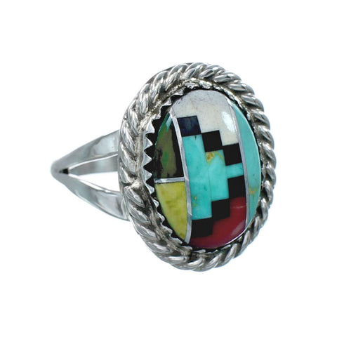 Navajo Manmade Multicolor Inlay Sterling Silver Ring Size 7-1/2 X10196