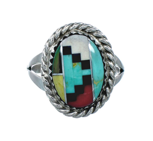 Navajo Manmade Multicolor Inlay Sterling Silver Ring Size 7-1/2 X10196