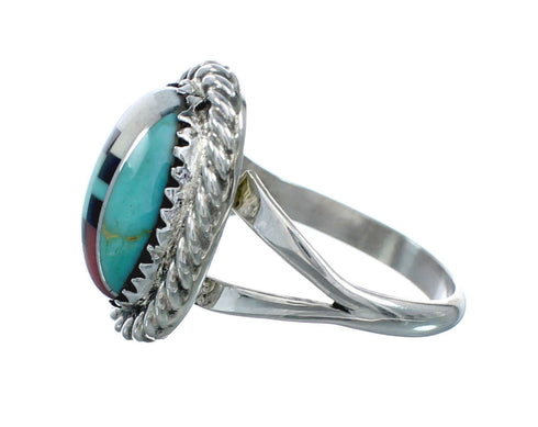 Navajo Manmade Multicolor Inlay Sterling Silver Ring Size 7-1/2 X10196