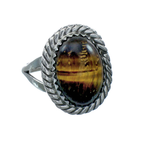 Tiger Eye Sterling Silver Native American Ring Size 8-1/2 X10192