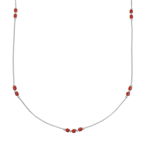 Coral Bead Liquid Sterling Silver Necklace X10236