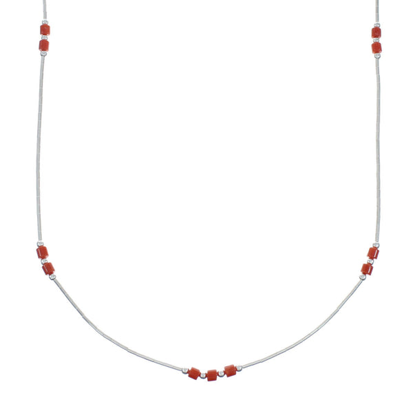 Coral Bead Liquid Sterling Silver Necklace X10236