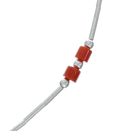 Coral Bead Liquid Sterling Silver Necklace X10236