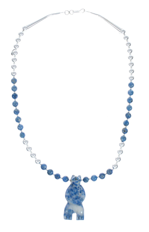 Southwest Denim Lapis Sterling Silver Bear Bead Necklace X10239