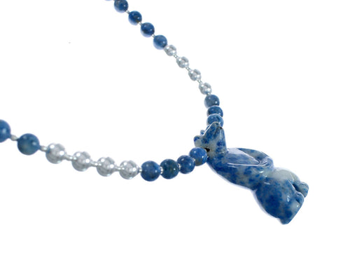 Southwest Denim Lapis Sterling Silver Bear Bead Necklace X10239