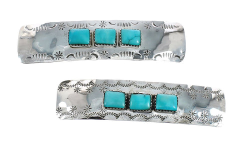 Native American Navajo Turquoise Sterling Silver Hair Barrette X10323