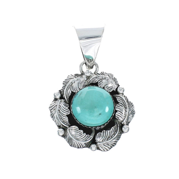 Turquoise Leaf Sterling Silver Native American Pendant X10262