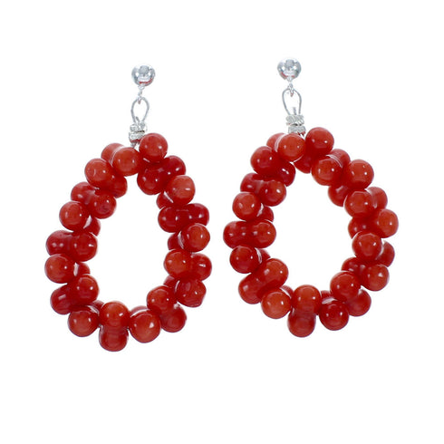 Navajo Sterling Silver Coral Bead Post Dangle Earrings X10269