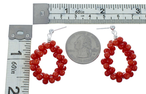 Navajo Sterling Silver Coral Bead Post Dangle Earrings X10269