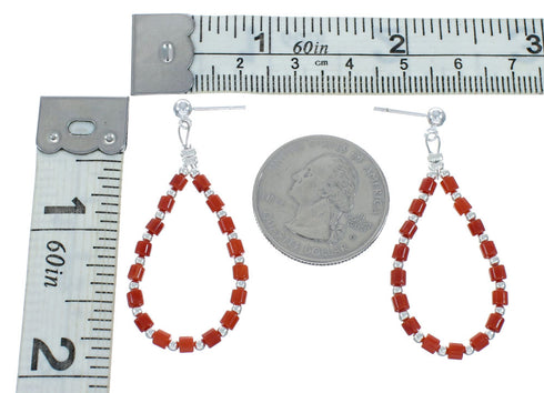 Native American Coral Bead Post Dangle Sterling Silver Earrings X10271