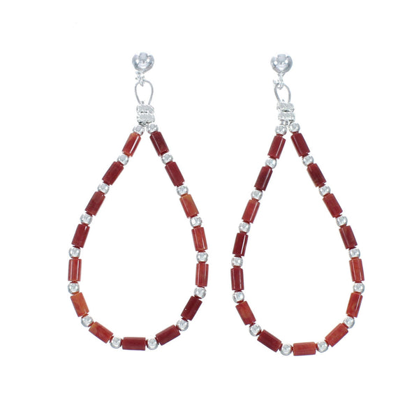 Native American Red Oyster Shell Post Dangle Sterling Silver Earrings X10272