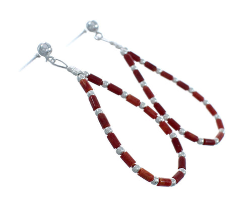 Native American Red Oyster Shell Post Dangle Sterling Silver Earrings X10272