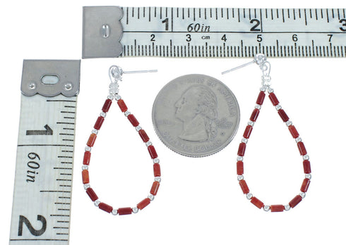 Native American Red Oyster Shell Post Dangle Sterling Silver Earrings X10272
