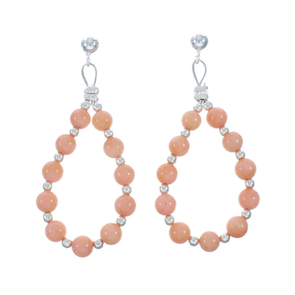 Sterling Silver Navajo Pink Coral Bead Post Dangle Earrings X10273
